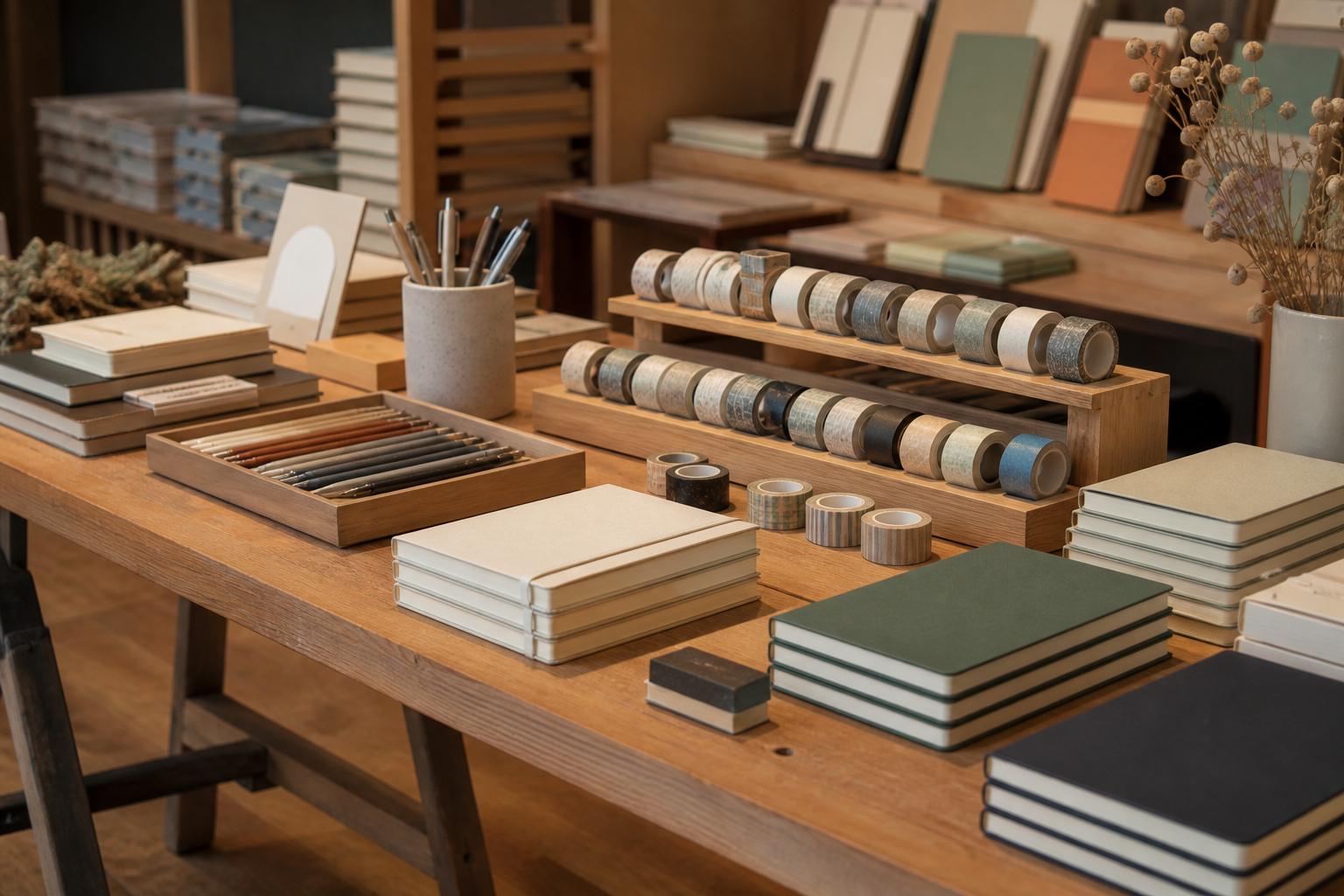 Stack of fine stationery paper and notebooks on a desk